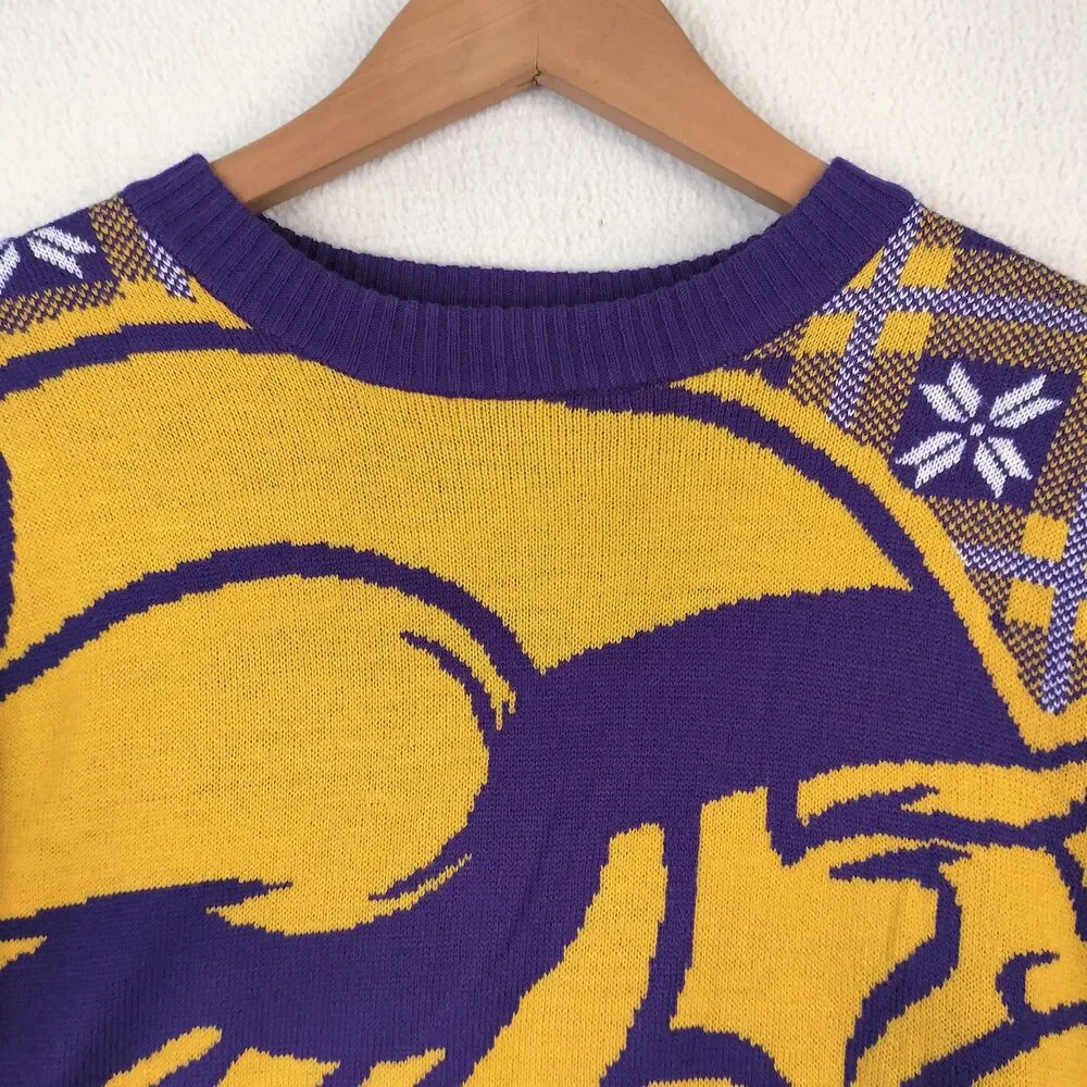Minnesota Vikings Sweater Mens S Purple Gold Fair Isle Nordic Graphic Print SKOL